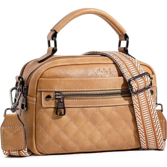 Crossbody Bags Vegan Leather with Wide Strap Khaki - Picture 1 of 6